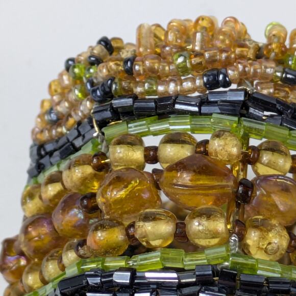 Pier One Napkin Rings Set 10 Glass Bead Brown Green Gold 1.75" Barrel Fall Boho - Picture 5 of 7